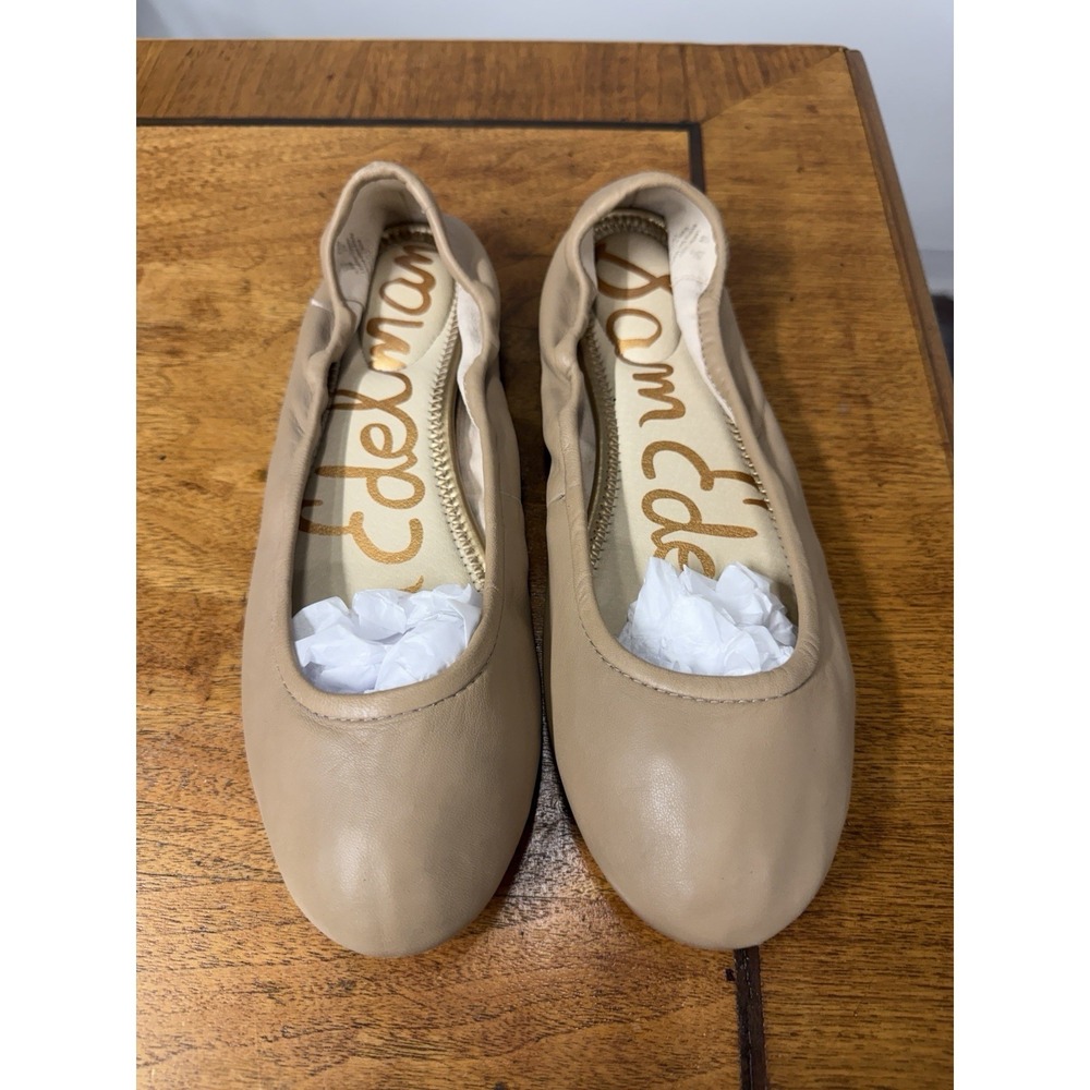 Sam Edelman Women's 9 Nude  Leather Round Toe Ballet Flats Shoes Embroidered